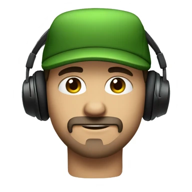 cool guy blue eyes brown hair headphones black goatee wearing a green backward hat sticker