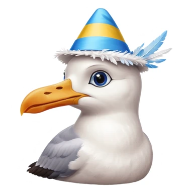 A seagull with a party hat, only the head sticker