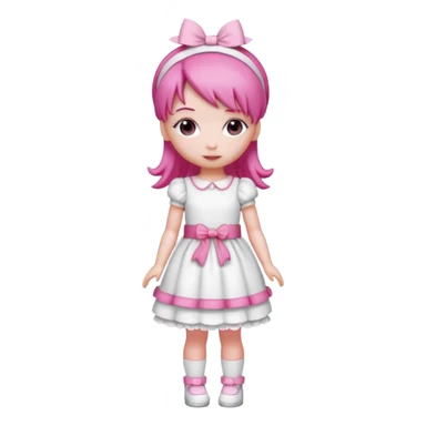 Isolated detaile illustration modern raspberry torte doll figurine full body with pink hair and a pink hairband standing sticker