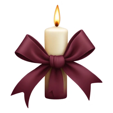 A melting maroon candle with a bow sticker