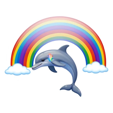 Dolphin jumping in front of a rainbow sticker