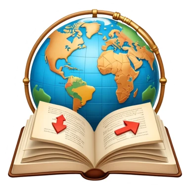 An icon featuring an open book with speech bubbles showing different alphabets—Latin, Cyrillic, Kanji. A globe and translation arrows symbolize global communication and language learning. Transparent background highlights cultural exchange and linguistic diversity. sticker