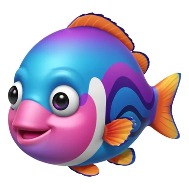 cyan blue, purple and pink coloured gradient gooball, with a rainbow-coloured gradient clownfish in the center inside sticker