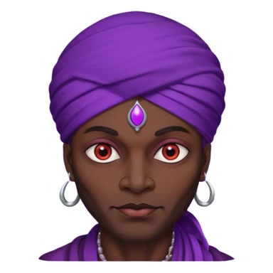 Con el planeta Saturno 🪐 (esto tiene que ser el elemento más importante) , un moro con turbante 👳🏾‍♂️ y la cara del diablo morada esta 😈  sticker