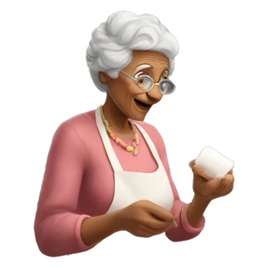 Italian woman looking grandma holding a marshmallow cooking marshmallows in kitchen sticker
