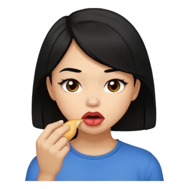 Brown light skin girl straight black hair biting her down lips and blushing sticker