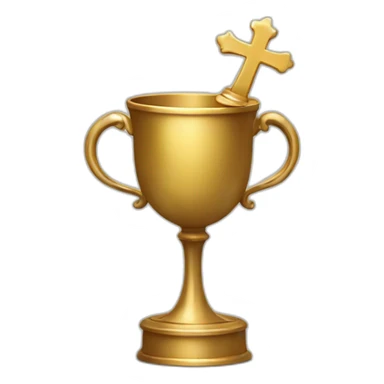 royal empty Christian cup for the winner with a cross sticker