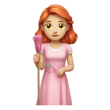 "A beautiful girl with red hair and fair skin, wearing a pink dress, cleaning another dress with a cloth. She is focused on the task and looks determined."






 sticker