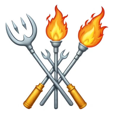 a three pronged pitchfork and a torch crossing each other to make an x sticker
