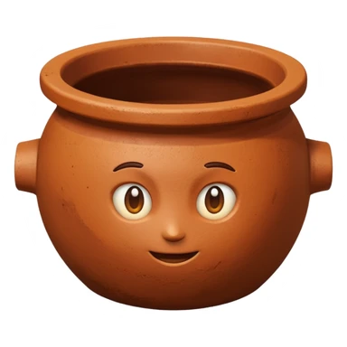 top-down view of a simple unadorned clay pot with visible opening, emoji style sticker