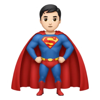 Make a Superman emoji with hands on hips, cape blowing, and the Superman "S" on the front sticker