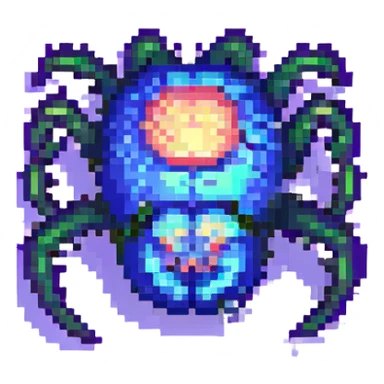 pixel art spider with glowing heat map colors, pixelated, retro game style sticker