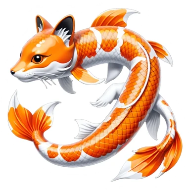 Exotic Tropical Floral Swirl-Patterned Tribal Pretty Asian ornate painted Japanese aesthetic beautiful shiny pretty glossy smooth elegant Koi-Fish-Kitsune-fox-Yokai-animal-creature, with 4 legs, with tiger stripes on it sticker