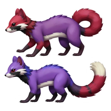 Purple, red, black Trico-Sergal-Furret-Ferret-Wolverine-Vernid-fusion-Fakemon-animal-hybrid-creature, full body sticker
