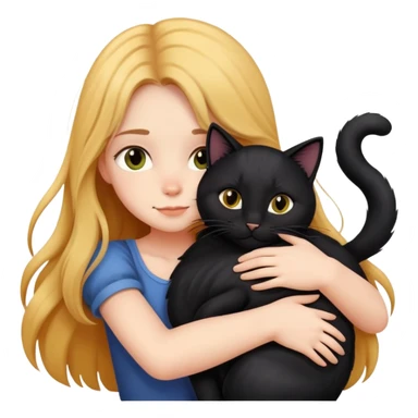 A long-haired girl hugs a black cat tightly sticker