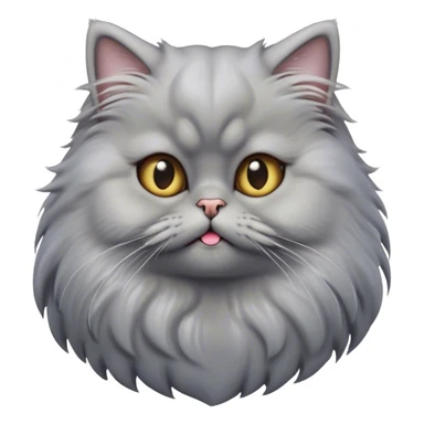Cinematic Derpy Grey Persian Cat Portrait Emoji, Head tilted playfully with an adorably awkward expression, fluffy grey fur with soft silver undertones, Simplified yet hilariously derpy features, highly detailed, glowing with a warm but slightly confused glow, high shine, a mix of lazy and clueless, stylized with a touch of whimsy, bright but with a completely derpy and grumpy face, soft glowing outline, capturing the essence of a quirky yet chubby, grumpy kitty, so endearing it feels like it could stretch out of the screen and demand attention with its wonderfully derpy charm! sticker