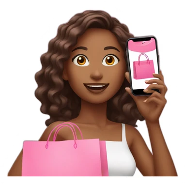 influencer taking selfie with a pink shopping bag sticker