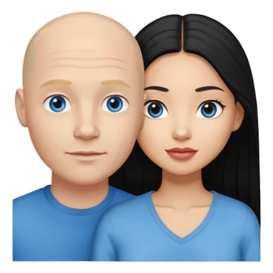 Bald white man blue eyes in love with Filipina woman with long hair and dark eyes sticker