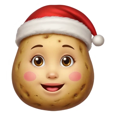 Potato with a happy girl face and a Santa Christmas hat on sticker