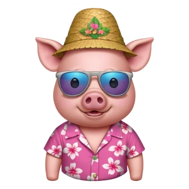 Pig with aloha shirt, birthday hat, sunglasses sticker
