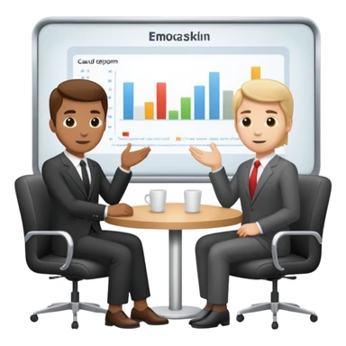create slides where 2 developers are discussing in a meeting room sticker