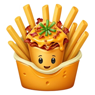fries with melted cheese, bacon, and green onion sticker