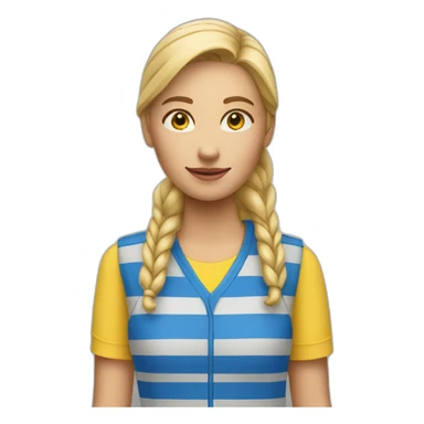 Ikea coworker blond woman blue t-shirt stripe and yellow vest sticker