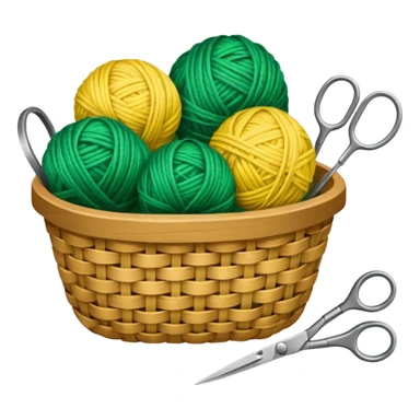 A tidy basket with neatly arranged green and yellow skeins and scissors. sticker