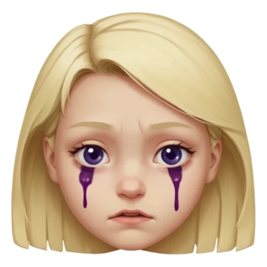 Blonde girl emoji, head and slight shoulders visible, one eye clearly bruised and swollen, dark purple-blue bruise around the entire eye socket, visible puffiness under eyelid, slightly uneven eyelids due to swelling, subtle red irritation around the eye, small wince expression like she’s in pain  sticker