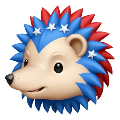 Red and blue Porcupine facing right. Bottom layer red: covers feet, round face, 2 spikes. blue upper layer 6 spikes, 3 white 5 pointed stars in the middle of the blue. sticker