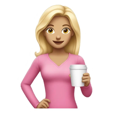 Blonde girl wearing pink drinking coffee sticker