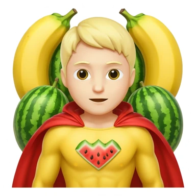 banana as superhuman. add watermelons in background  sticker