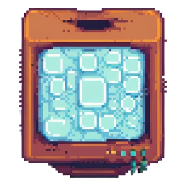 retro CRT computer monitor spewing pixelated blocks, pixel art style sticker