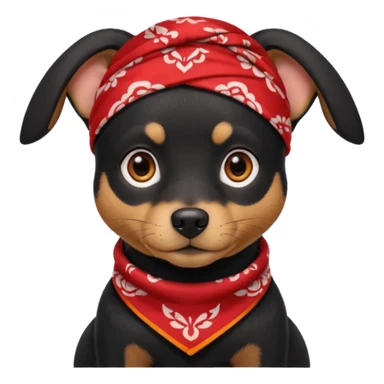 Shadow is a mixed-breed dog, a cross between a Belgian Malinois and a Border Collie. He has a sleek black coat, big upright ears, and bright, intelligent eyes. He wears a red bandana around his neck, which gives him a strong and distinctive look. sticker
