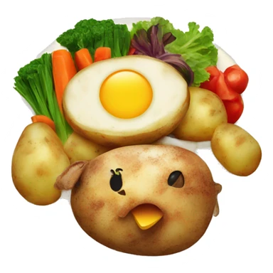 Potatoes with vegetables and grilled chicken on a plate sticker