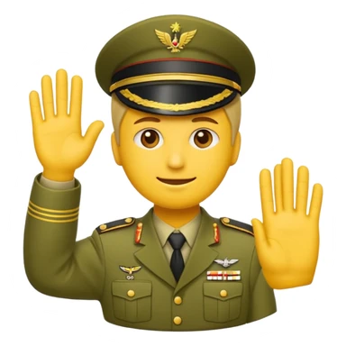 Eine salutierenden Emoji (Hautfarbe: gelb ) in Armee Klamotten männlich; salutierend mit der rechten Hand und auf der Höhe der Stirn  sticker