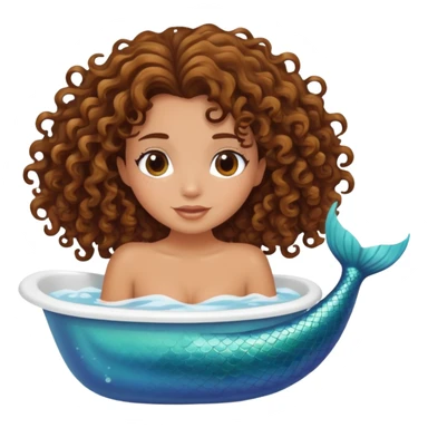 Brunette tan curly hair mermaid in bathtub sticker