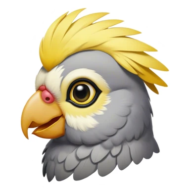 Cinematic Noble Cockatiel Portrait Emoji, Poised and regal, with a slender, delicate build and a beautifully groomed grey fur accented by vibrant yellow cheek patches and a graceful crest, deep-set soulful dark eyes, Simplified yet sharp and sophisticated features, highly detailed, glowing with a soft, dignified glow, high shine, intelligent and charming, stylized with an air of elegance, focused and attentive, soft glowing outline, capturing the essence of a watchful and confident avian companion, so majestic it feels as though it could flutter out of the screen with effortless authority! sticker