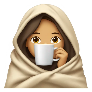 girl inside a blanket sipping coffee eyes closed, make her pale and with dark brown hair sticker