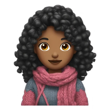 girl with curly mid black hair knitting sticker