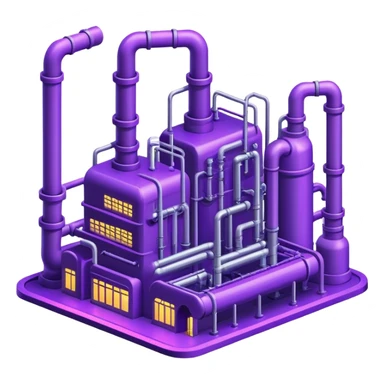 AI-powered factory. It should be a building with pipes. Add violet neon glowing symbolizing power of AI sticker