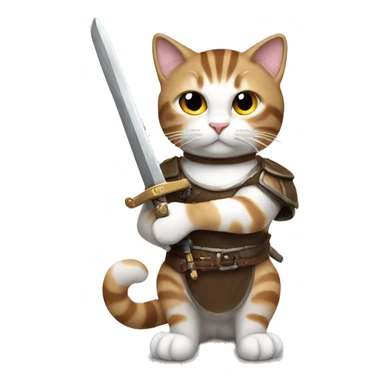 brown white tabby cat holding sword sticker