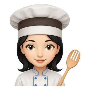 Create a cute girl, black hair, Middle Eastern with lashes  chef🧑‍🍳 emoji sticker
