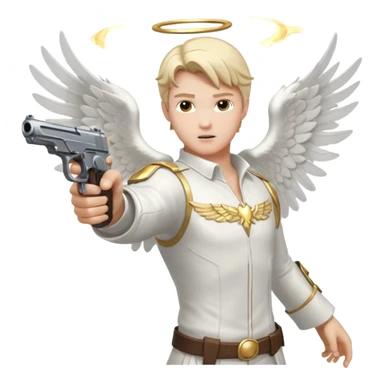 male Angel dual-wielding pistols, shooting, dynamic action pose, glowing wings, no background














 sticker