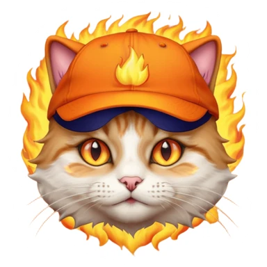 Cat with the flames in his eyes with a orange baseball hat on his head sticker