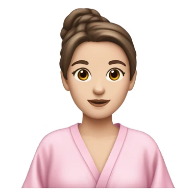 Brunette hair pale skinned but not so pale a little tan girl with a facemask and a cute pink robe and a cute skincare headband  sticker