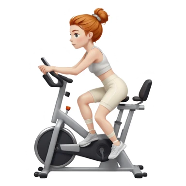 Fit Ginger girl messy bun riding stationary bike cream sweatpants sticker