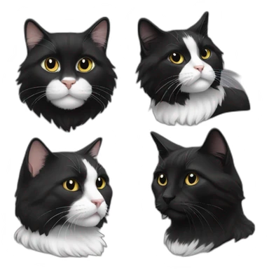 A fully black short haired cat and a black/white long haired cat sticker