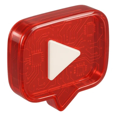 red speech bubble with a red YouTube white play button, like a trophy, glossy circuit style sticker