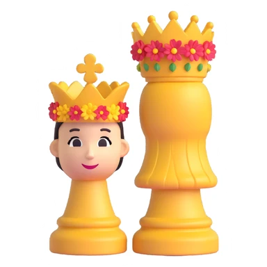 Add more flower types to the 3D queen chess piece with a flower crown, keeping the elegant and natural eco-hacktivist style, no background. sticker